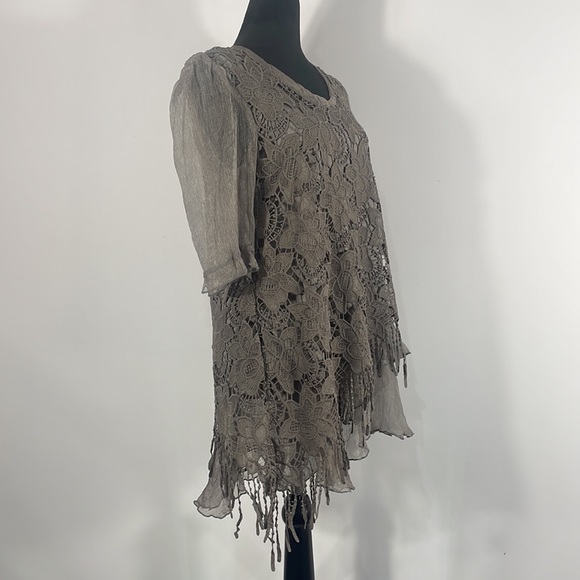 Pretty Angel Baby Doll Dress, Tunic, Lace, Floral,sheer,Fringe,Gray,Small - Picture 3 of 12